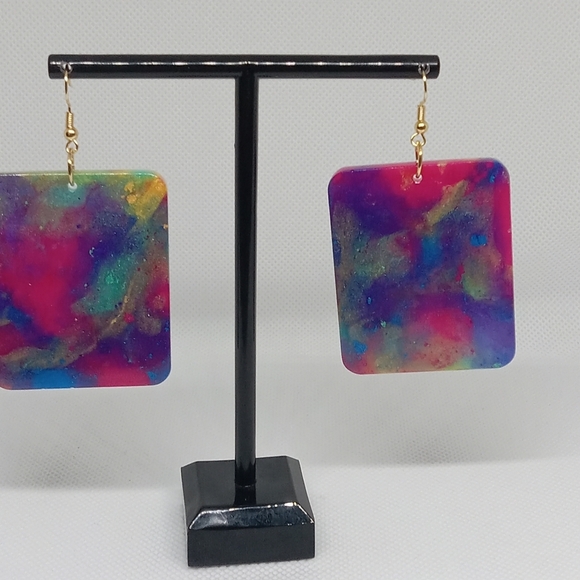 Colorful Abstract Rectangle Earrings - Picture 2 of 6